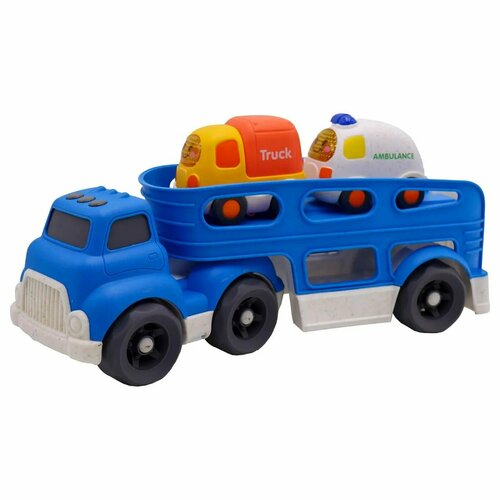 фото Игрушка funky toys эко-машинка грузовик с 2 машинками синий 30 см ft0416362