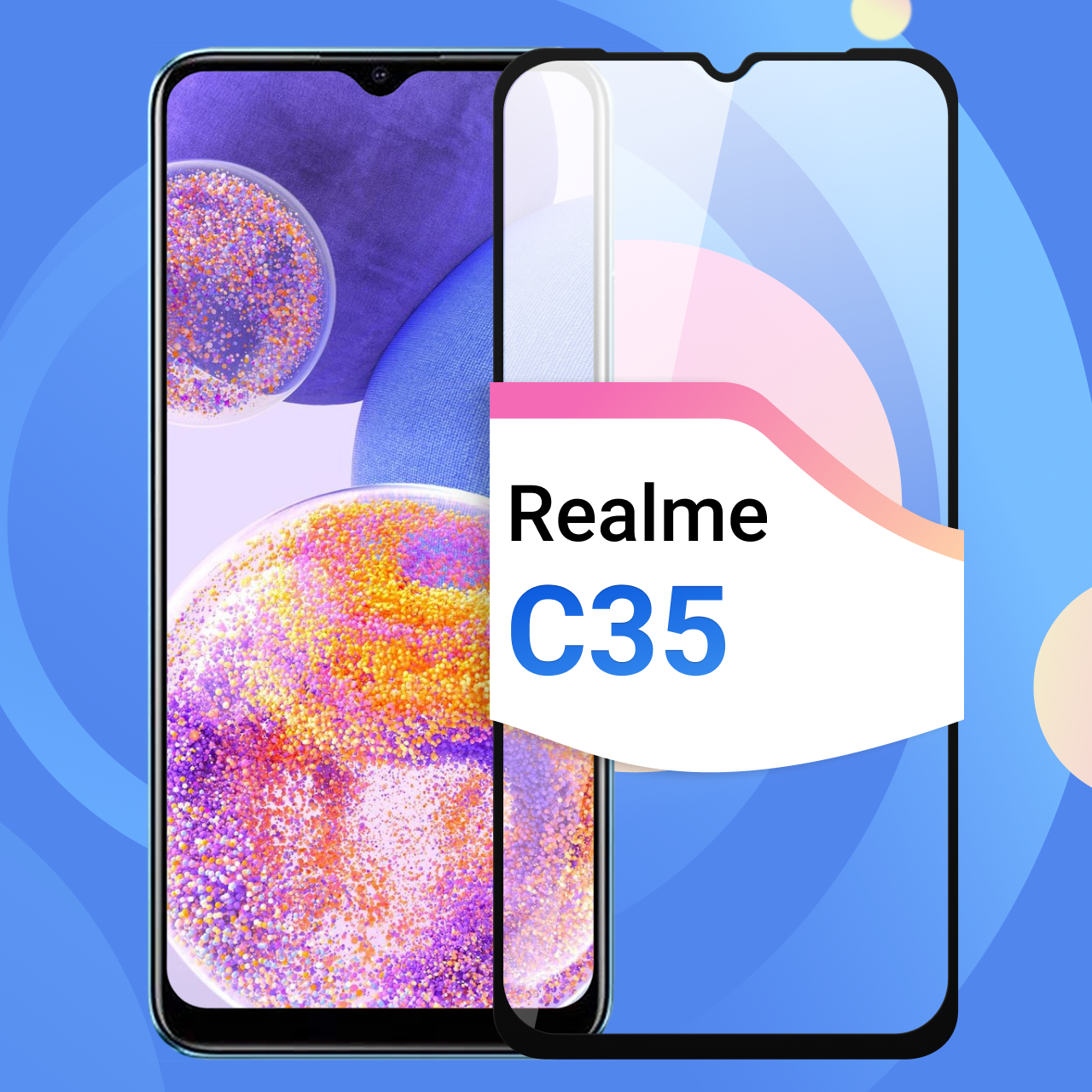 Защитное стекло на телефон Realme C35 / Противоударное олеофобное стекло для смартфона Реалми С35