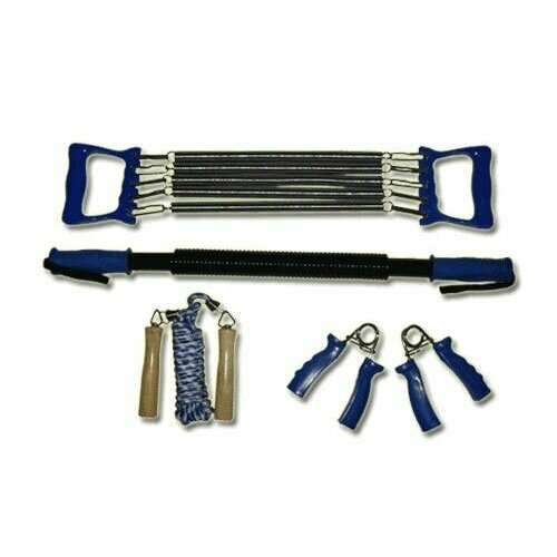 Набор фитнес эспандеры кистевые - жёсткая ручка плечевой 5 пружин - пластиковые ручки скакалка шнур резин- деревянные ручки эспандер-палка пружина 4 предмета 1920₽