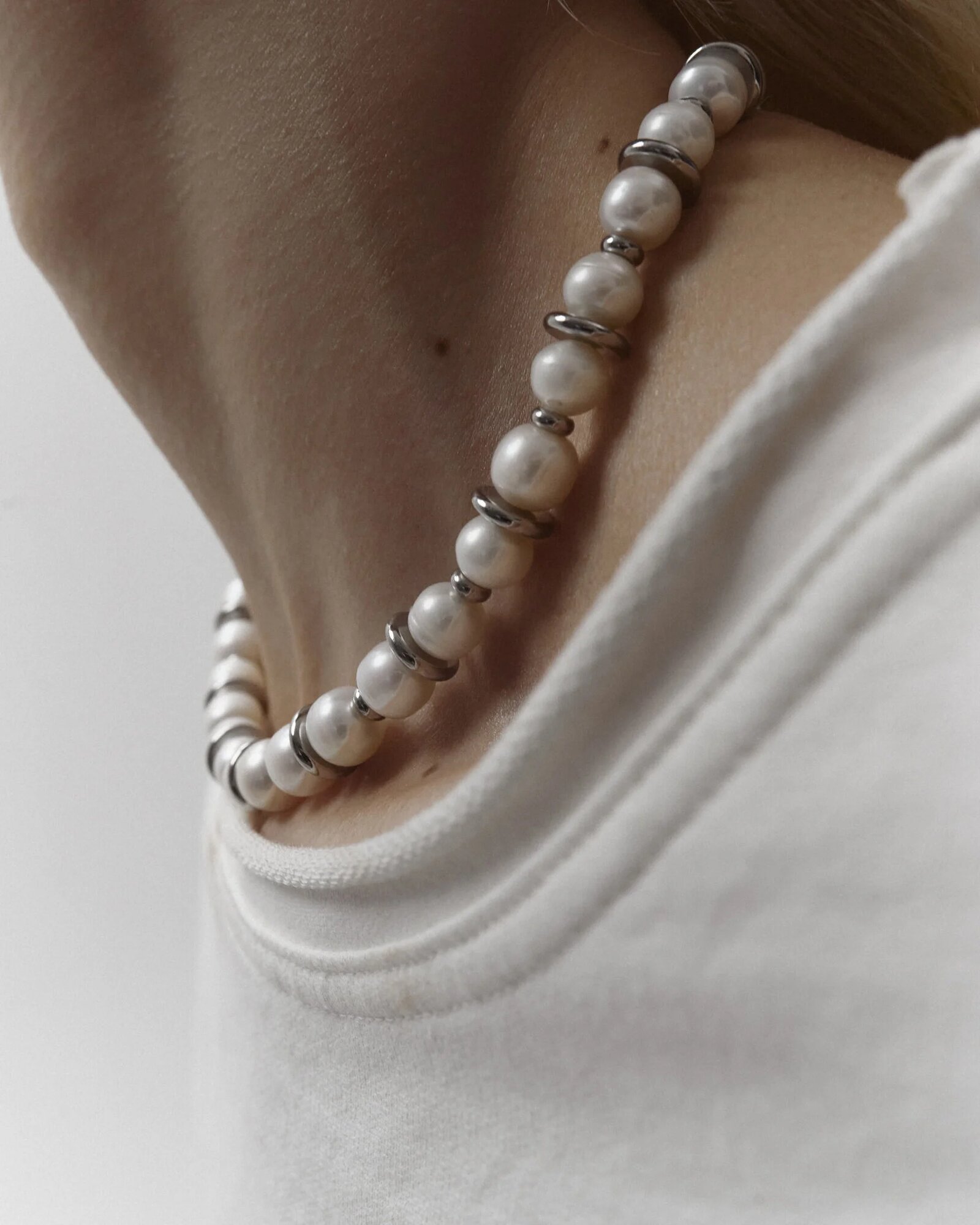 Чокер RESURS, жемчуг пресноводный, длина 41 см, серебряный, белый, серый — фото 1