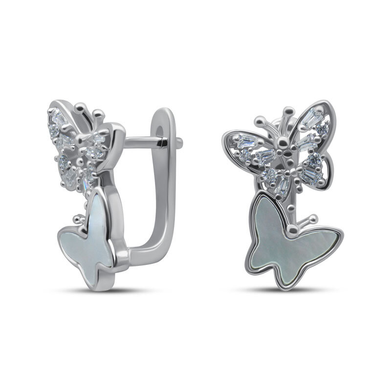 Серьги Silver WINGS, серебро, 925 проба, перламутр, фианит