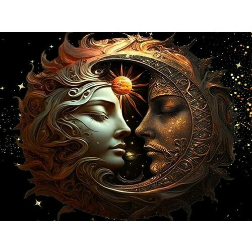 Картина по номерам на холсте 40*50 см Любовь Луны и Солнца любовь на краешке луны