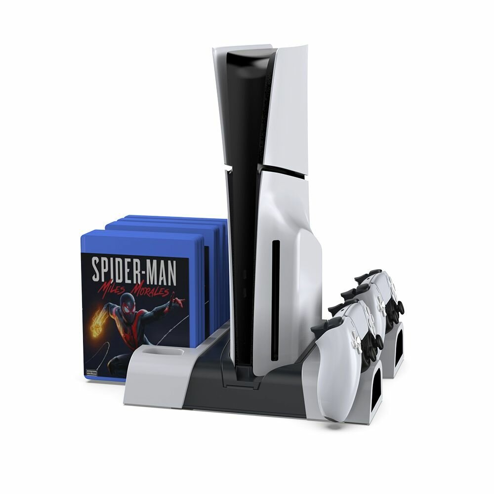 Вертикальная подставка c охлаждением для игровой приставки Sony PlayStation 5 и PS5 Slim, зарядка с индикацией для геймпадов dualsense DOBE TP5-3536B — фото 1