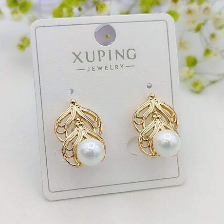 Серьги Xuping Jewelry, дубайское золото с жемчугом, ювелирная бижутерия , английский замок