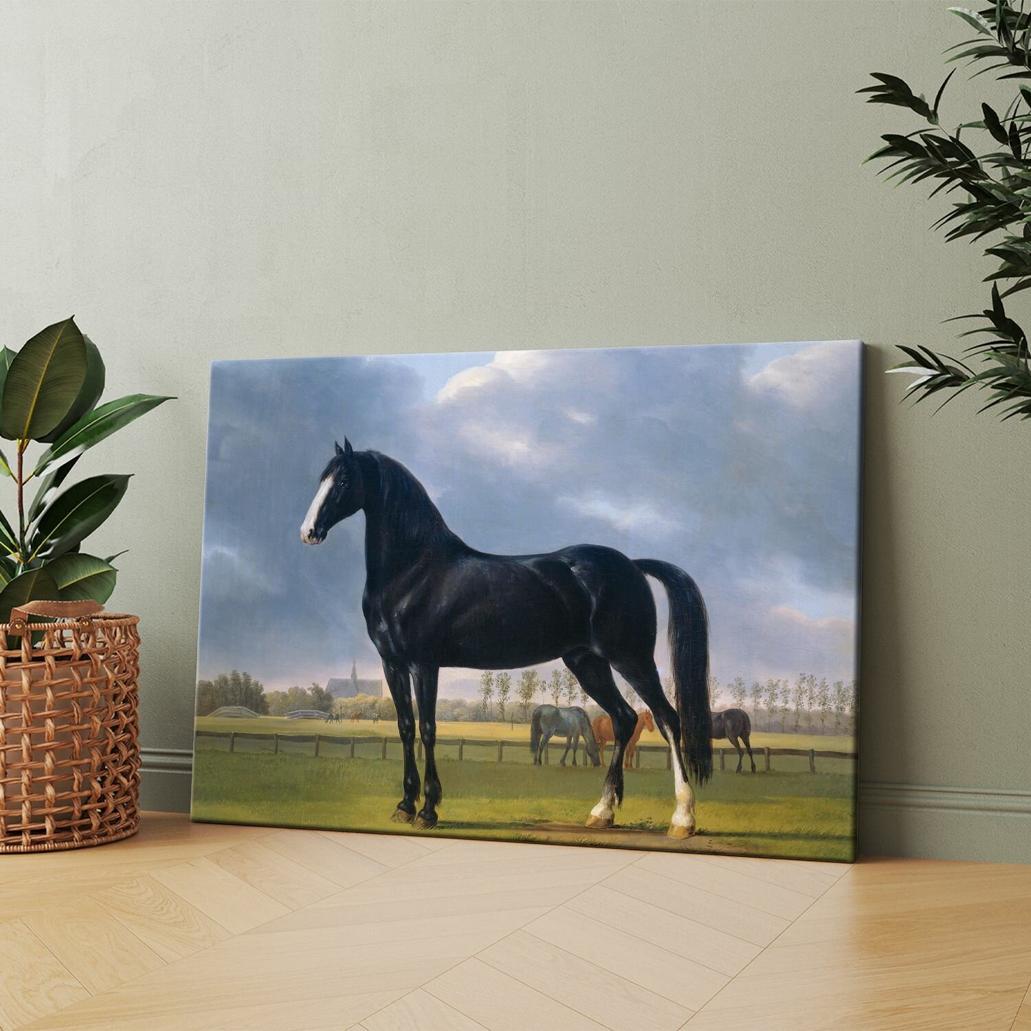 Картина на холсте (Картина с изображением лошади, стоящей в поле) 20x30 см. Интерьерная, на стену.