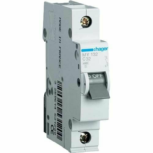 Автоматический выключатель Hager MY132 32A 1P 45kA C 493₽