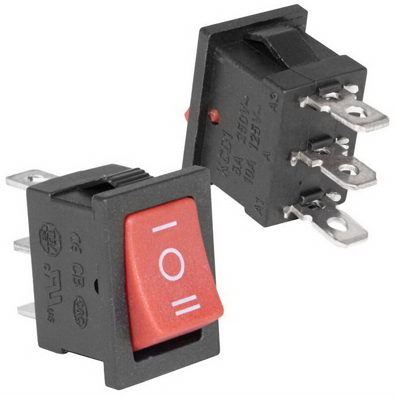 фото Клавишный переключатель ON-OFF-ON, 3 контакта, красный