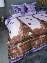 Постельное белье 2 спальное Павлина полисатин Париж башня рис 10101, лиловый