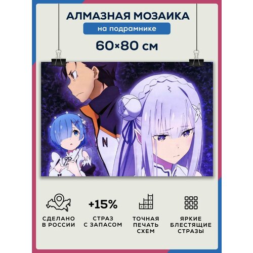 фото Алмазная мозаика 60x80 ре: зеро на подрамнике diamond canvas