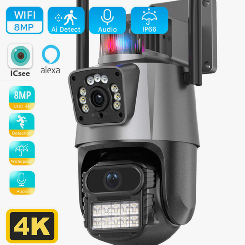 Llsee CCTV камера видеонаблюдения ночное видение На улице 3 объектив двухэкранная безопасность IP 8MP 4K WiFi ICSEE 579000₽