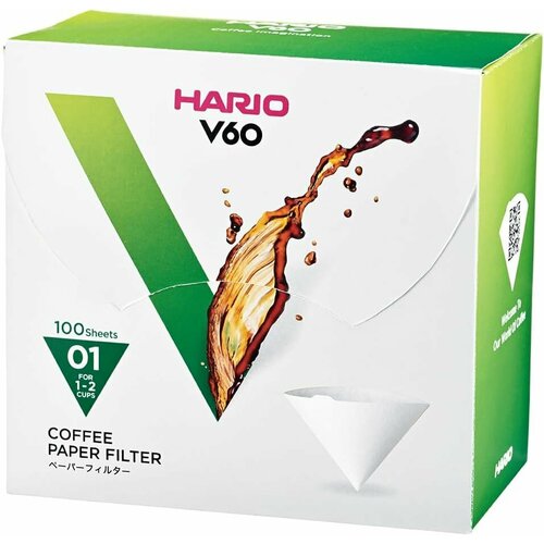 hario v60 Hario Фильтры капельные бумажные Hario VCF-01-100WK 100 шт белые (зеленая упаковка)