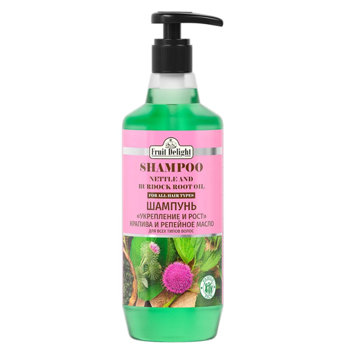 FRUIT DELIGHT, Шампунь для волос, Укрепление и Рост с экстрактом Крапивы и репейным маслом, 1000 мл