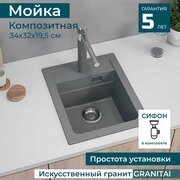 Раковина для кухни врезная каменная Alveus Granital Atrox 10 CONCRETE - G81 400 X 500 / кухонная мойка накладная из искусственного камня, гранит, серый