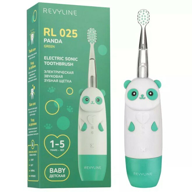 Детская электрическая зубная щётка Revyline RL 025 Panda зеленая от 1-5 лет Ревилайн