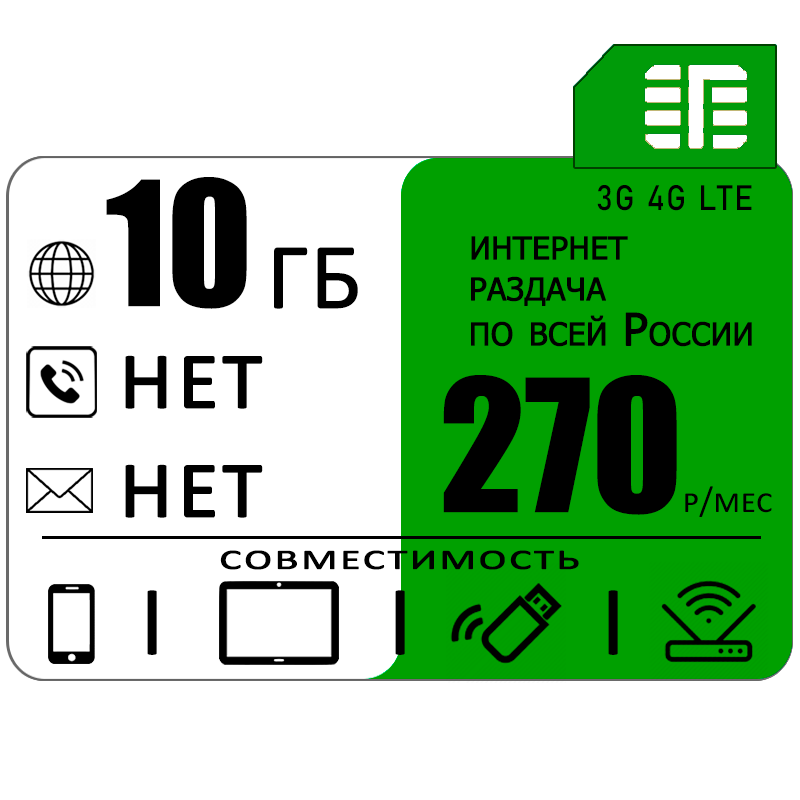 Сим карта 10 гб интернета 3G / 4G по России за 270 руб/мес + любые модемы, роутеры, планшеты, смартфоны + раздача + торренты.