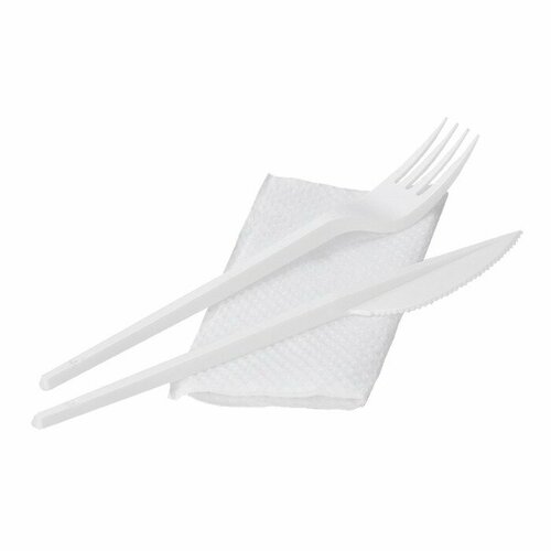 Набор столовых приборов 3 в 1 вилка нож салфетка 165 см цвет белый 400₽