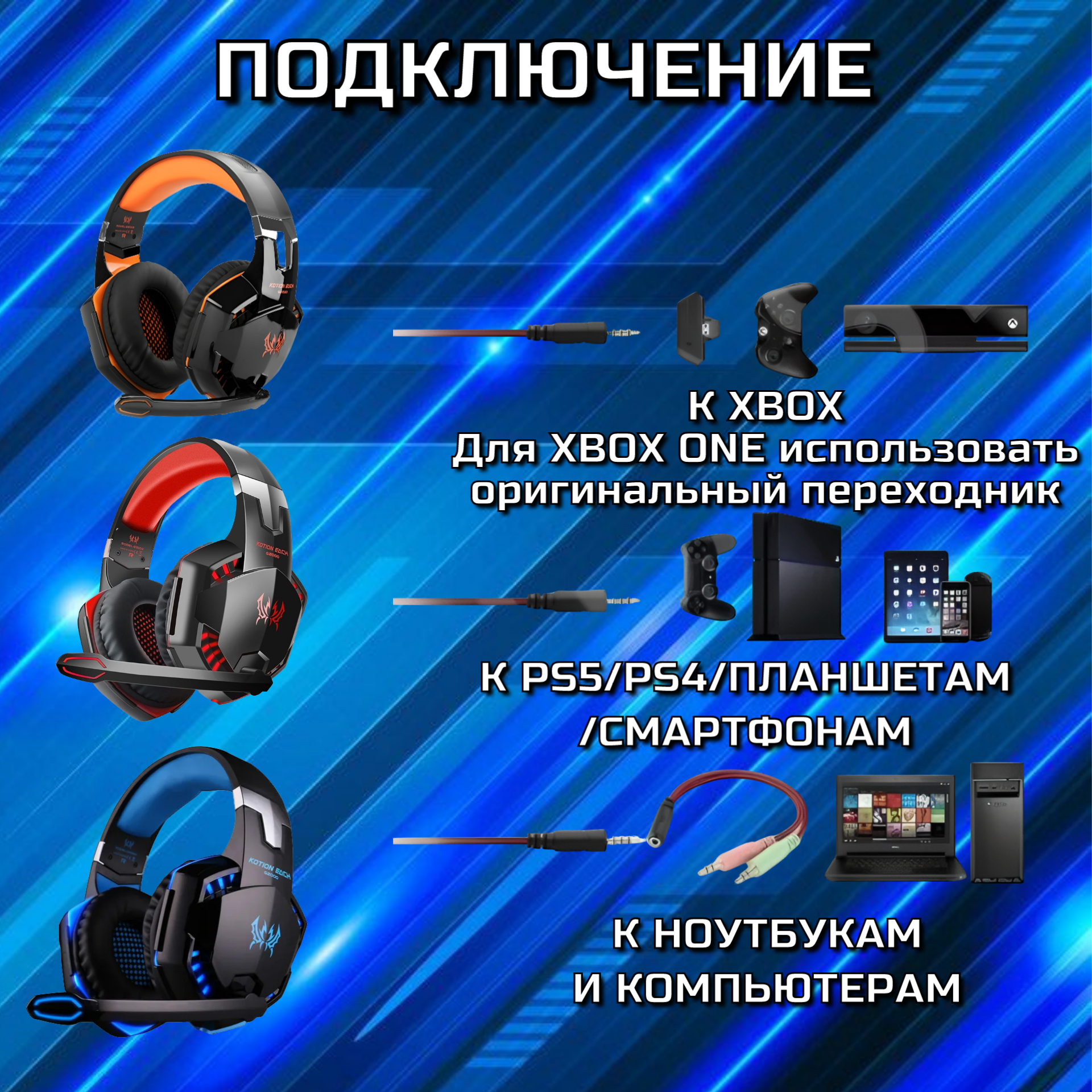 Игровые Наушники KOTION EACH G2000 синие