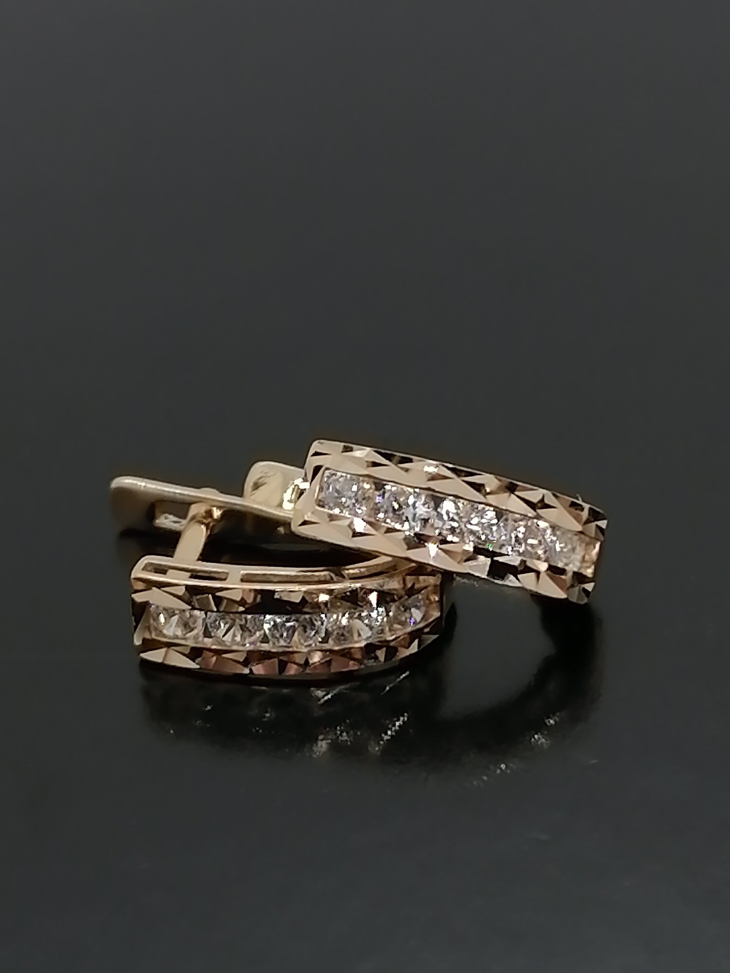 Серьги Юверос, красное золото, 585 проба, фианит, размер 3.4 мм, длина 1 см, , красный — фото 1