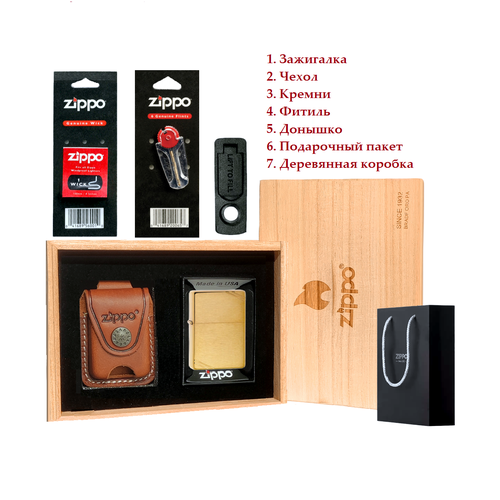 Зажигалка Zippo в деревянной коробке набор зажигалка zippo classic satin chrome запасной фитиль