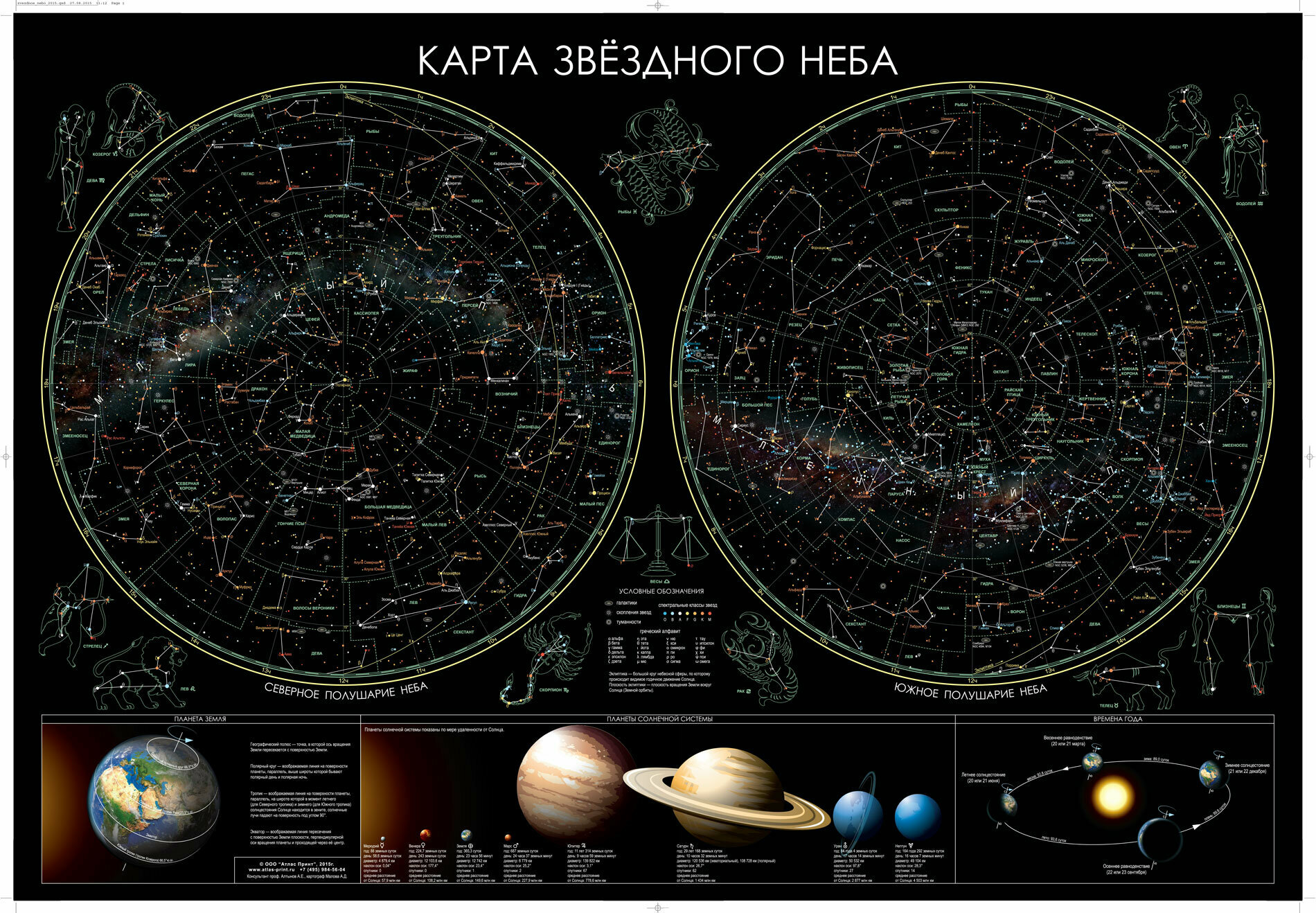 Атлас-принт Настенная карта звездного неба 100 х 70см