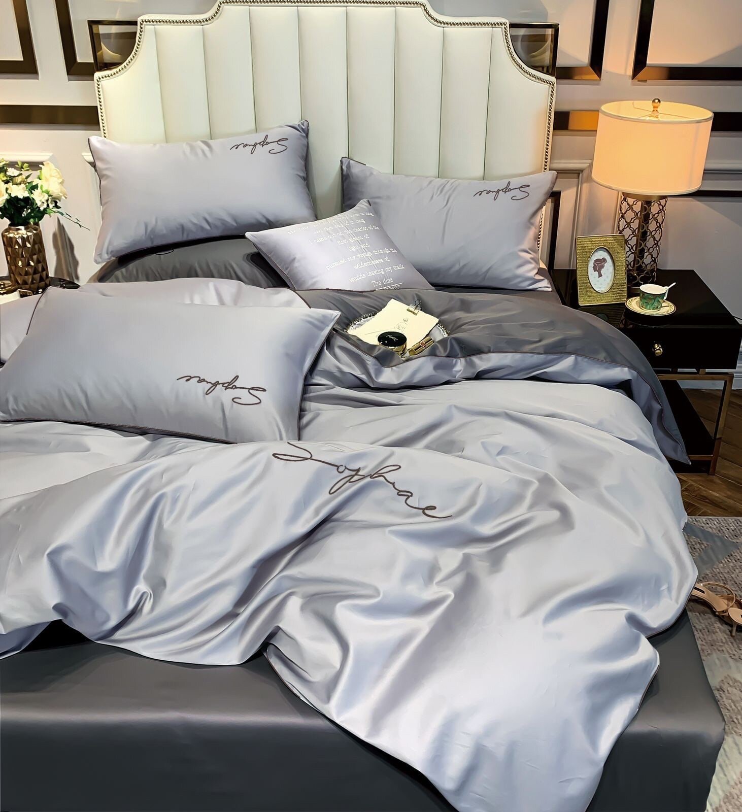 Комплект постельного белья Mency Светло-Темно Серый, 2-x спальный с простыней Евро, наволочки 70x70, 50x70