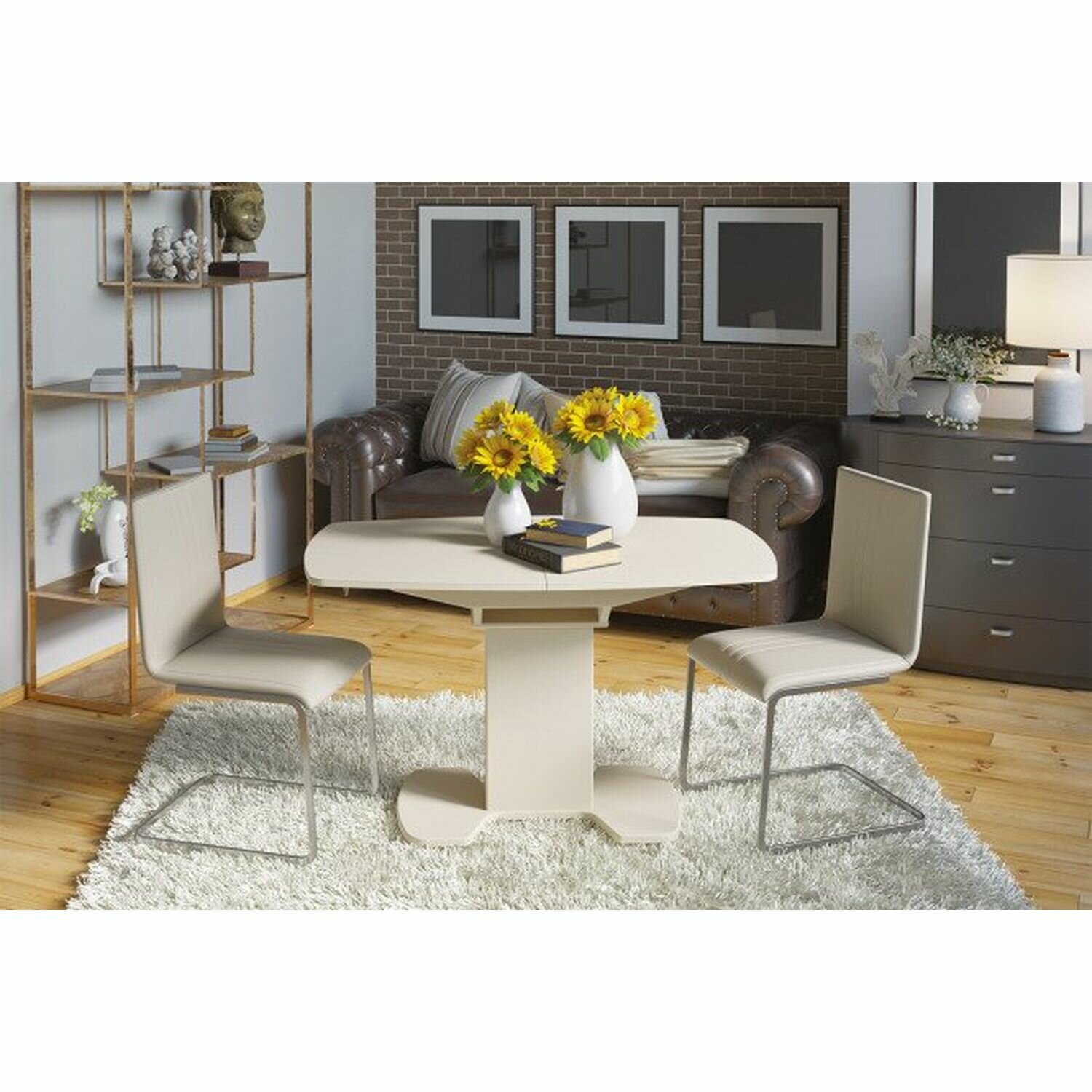 фото Стол обеденный Портофино Стекло бежевое матовое