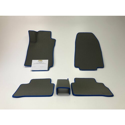 Коврики EVA для Nissan Tiida 1 поколение, C11 (09.2007 - 09.2014) - Комплект в салон - 2D Без бортиков - Серый - Синий кант