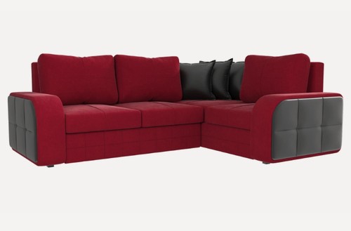 Изображение товара Угловой диван Николь №2 Вельвет Красный-Экокожа Черный Угол правый, Ящик для белья, 268х195х95см