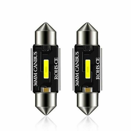 Автомобильная светодиодная лампа 2шт Black Vision CSP (встроенная обманка и стабилизатор) C5W 36mm 5000K белый лампочки 36мм в салон, в бардачок, в подсветку номера