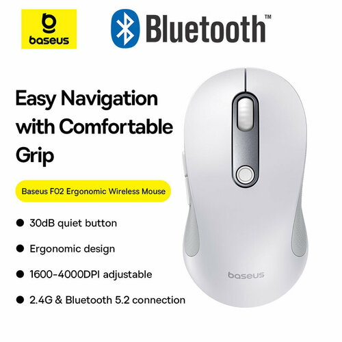 Беспроводная мышь Baseus F02 Bluetooth 52 24GHZ B01055505211-01 белый 174900₽