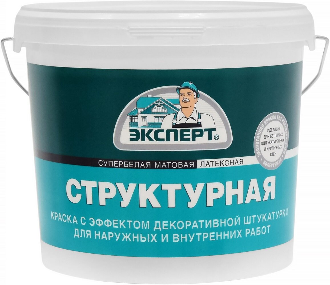 фото Краска структурная латексная эксперт супербелая (7кг) для фасадов, цоколей, стен