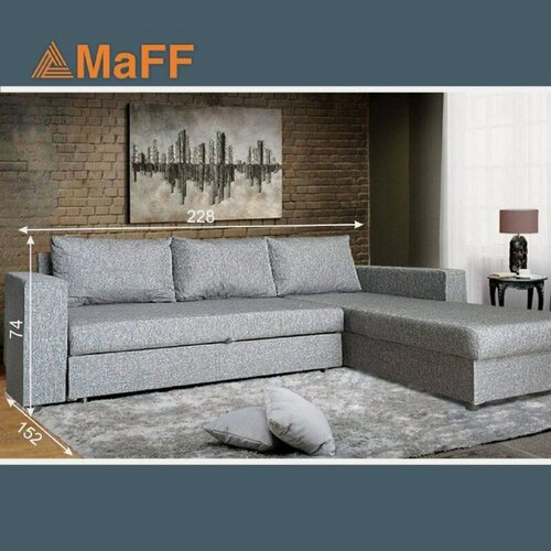 Изображение товара Диван, Диван-кровать Фаворит-1 угловой, серый, механизм дельфин, 228х152х74 см