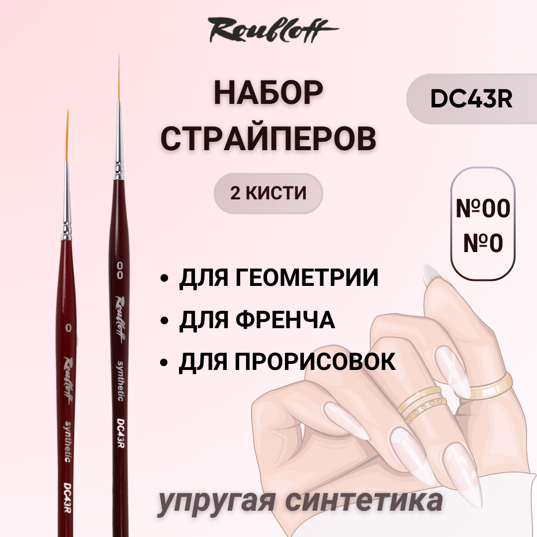 Набор 2 кисти Roubloff "Страйпер-Лайнер" №0 и №00 из синтетики для френча, тонких линий, геометрии