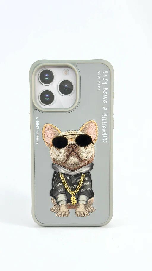 Чехол-накладка для iPhone 16 Nimmy серый бульдожек с цепью