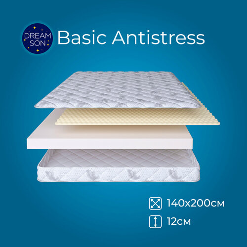 Матрас DreamSon Basic Antistress 140х200, высота 12 см, анатомический, беспружинный, в кровать, двуспальный, средней жесткости