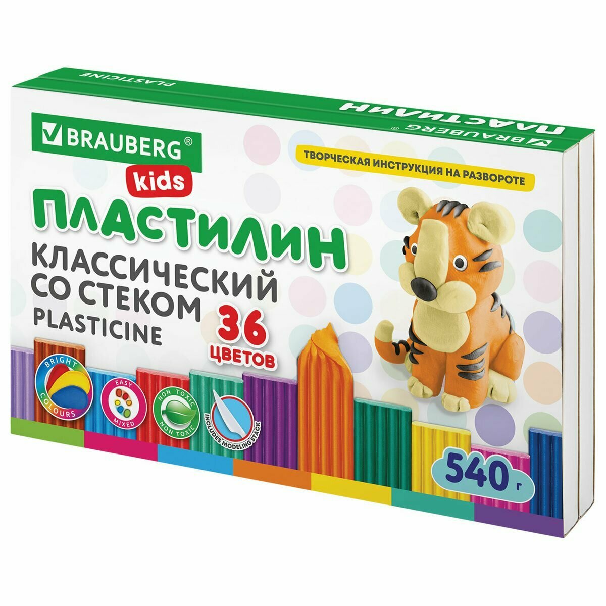 Пластилин 36 цветов Brauberg Kids, 540г, со стеком (106678), 5 уп.