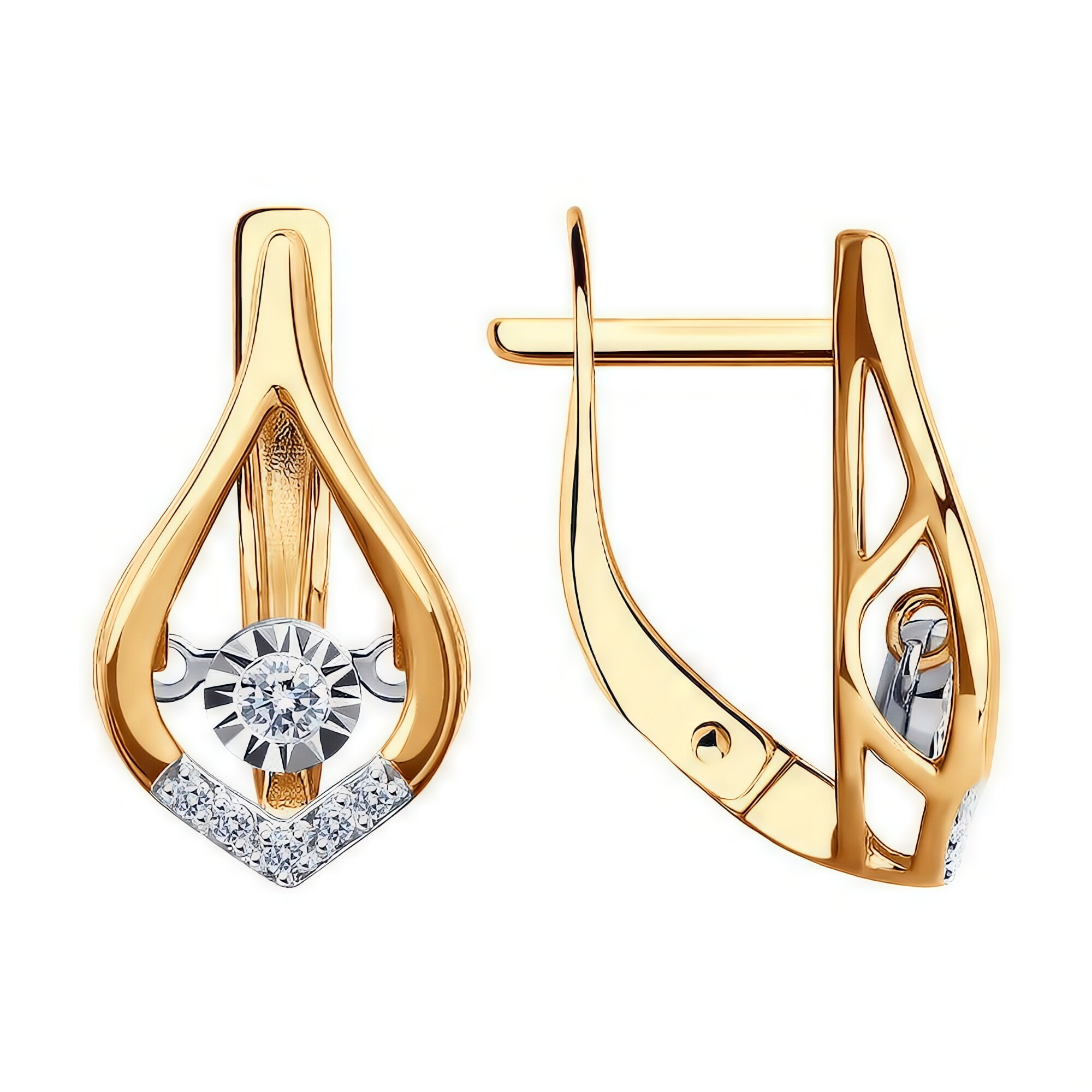 Серьги Diamant online, красное золото, 585 проба, бриллиант, длина 1.6 см, , прозрачный