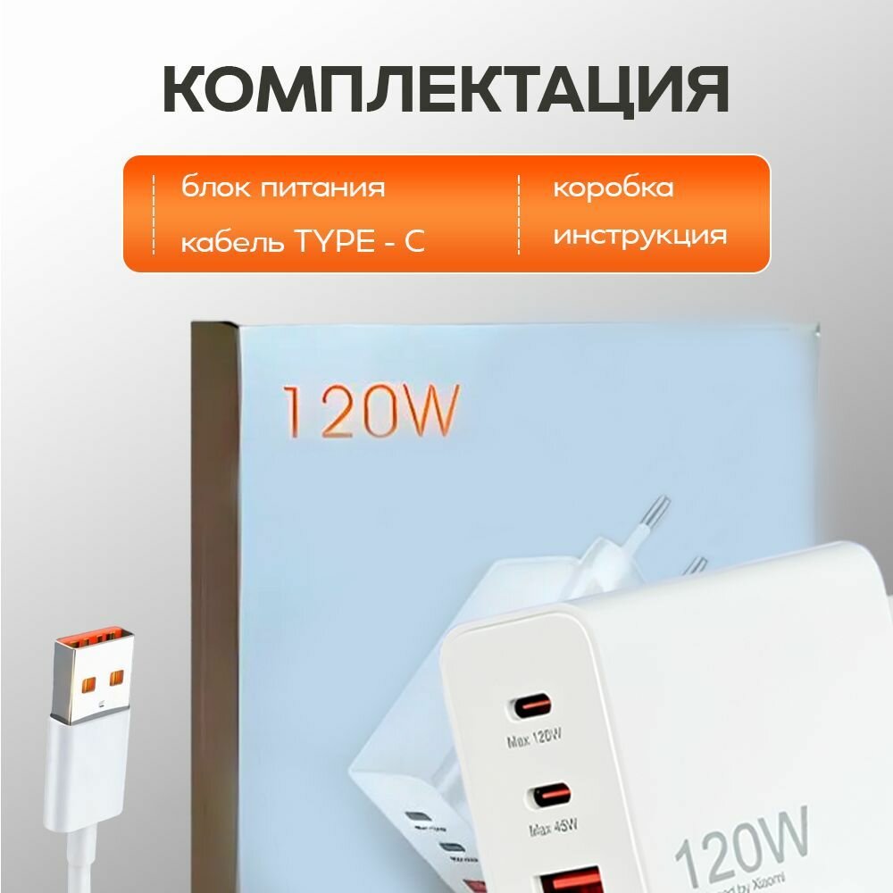 Сетевое зарядное устройство Xiaomi 120W подключенное к розетке с кабелем