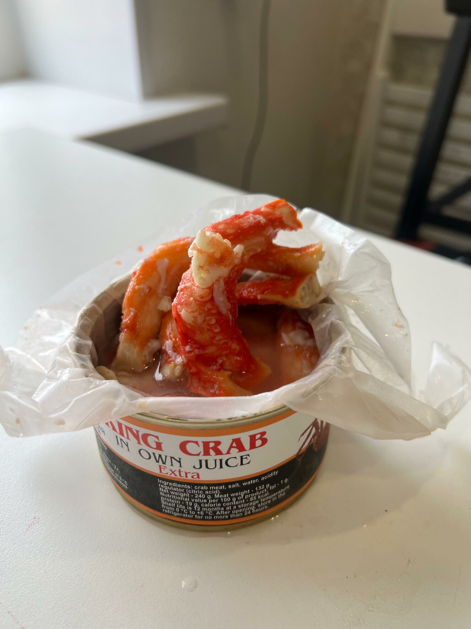 Мясо Камчатского краба фаланга, 240 г ж/б 1 шт King crab in own juice Extra — фото 1