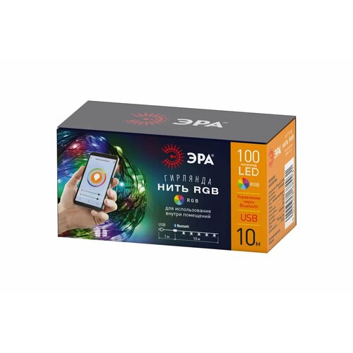 фото Эра гирлянда нить с пультом, rgb, 10 м, 220 v, с таймер, с музыкой, с упр. через моб, б0055993