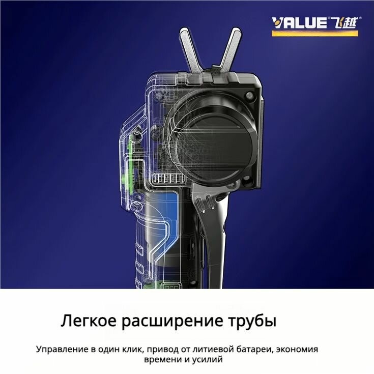 Изображение Аккумуляторный развальцовочный инструмент VALUE VEF-1 для медных труб диаметром 1/4, 3/8, 1/2, 5/8 и 3/4 дюйма.