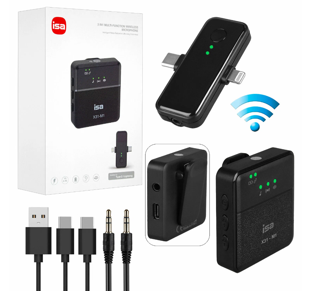 Беспроводной микрофон разъем Type-C + Lightning, черный