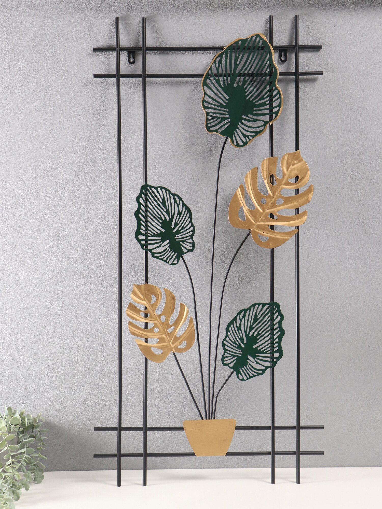 Декор настенный панно металл «Монстера в горшке» 98.5×48.5 см