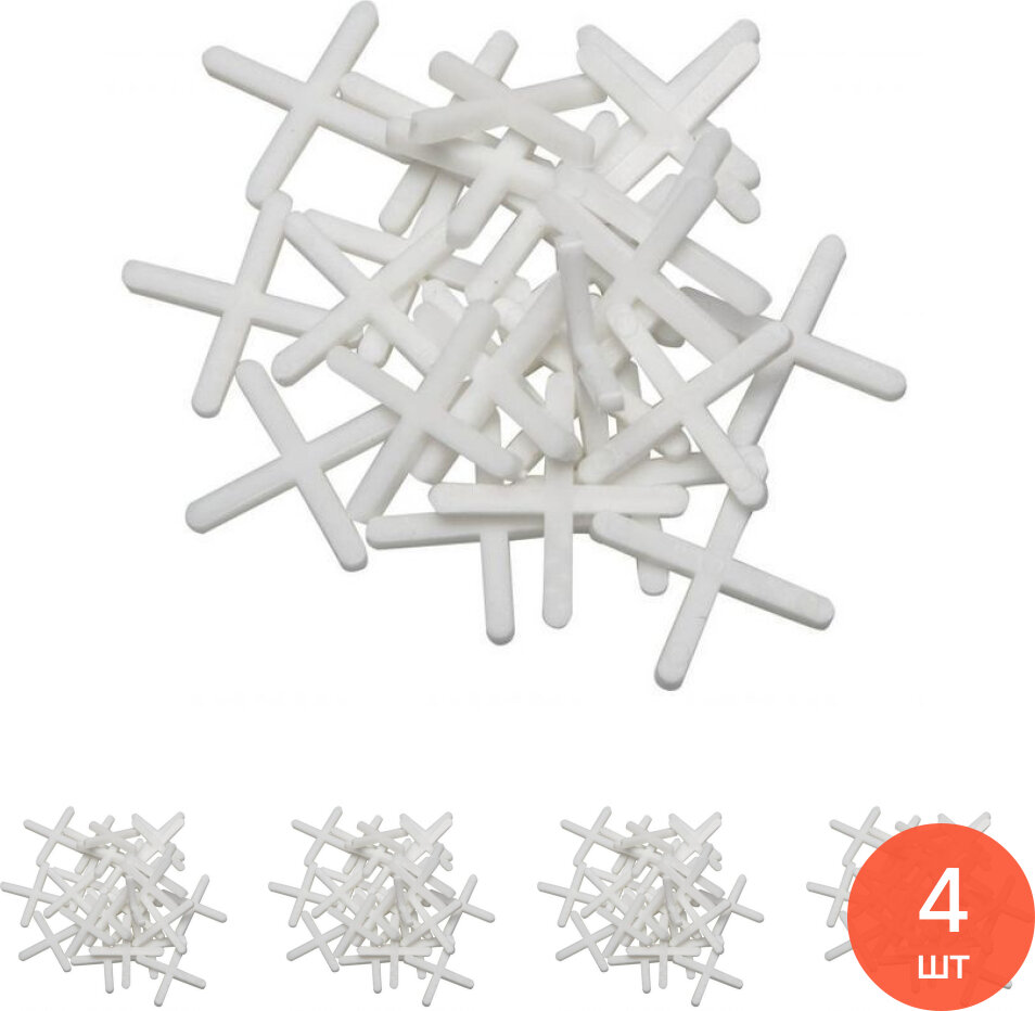 Крестики DECOR / Декор для кафельной плитки пластиковые белые 2мм 100шт. в упаковке / крепеж (комплект из 4 шт)