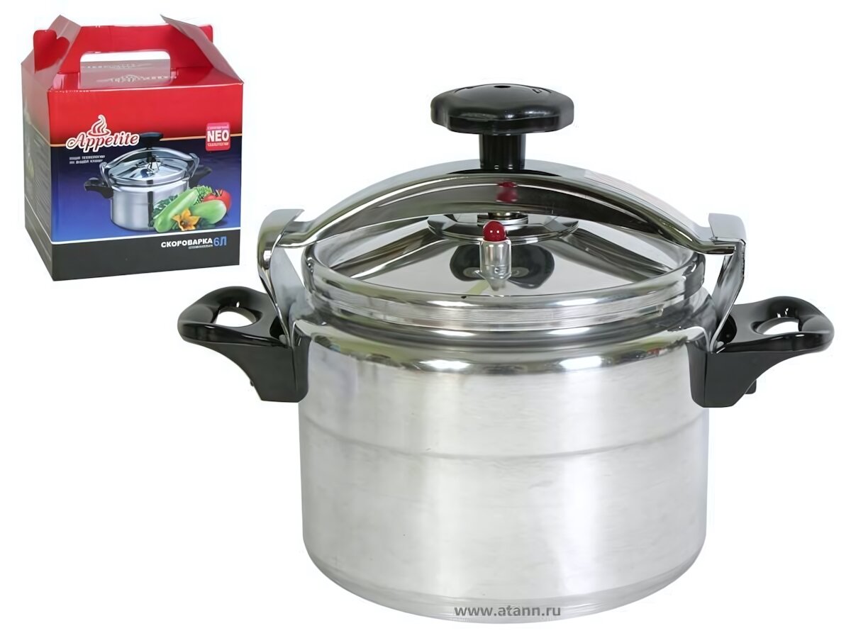 Скороварка алюминиевая 6л с крышкой из стекла, удобные ручки, тм 'Appetite'