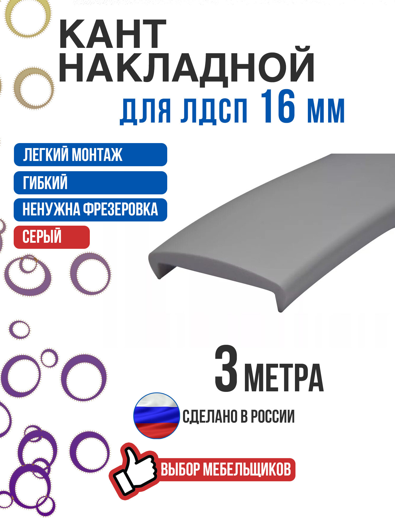 Кант накладной серый 3 метра