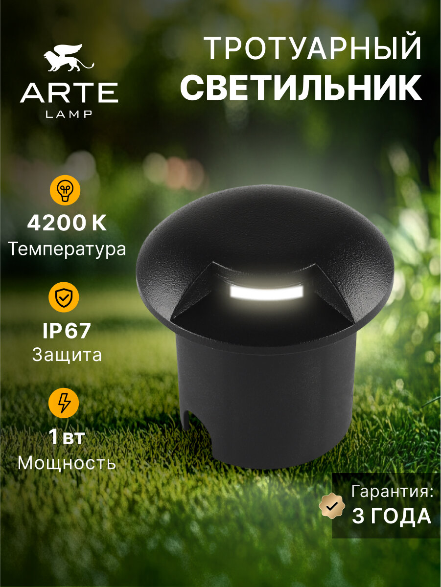 Тротуарный светильник Arte Lamp PIAZZA A3221IN-1BK / LED / 1Вт / IP67 / 4200К / чёрный