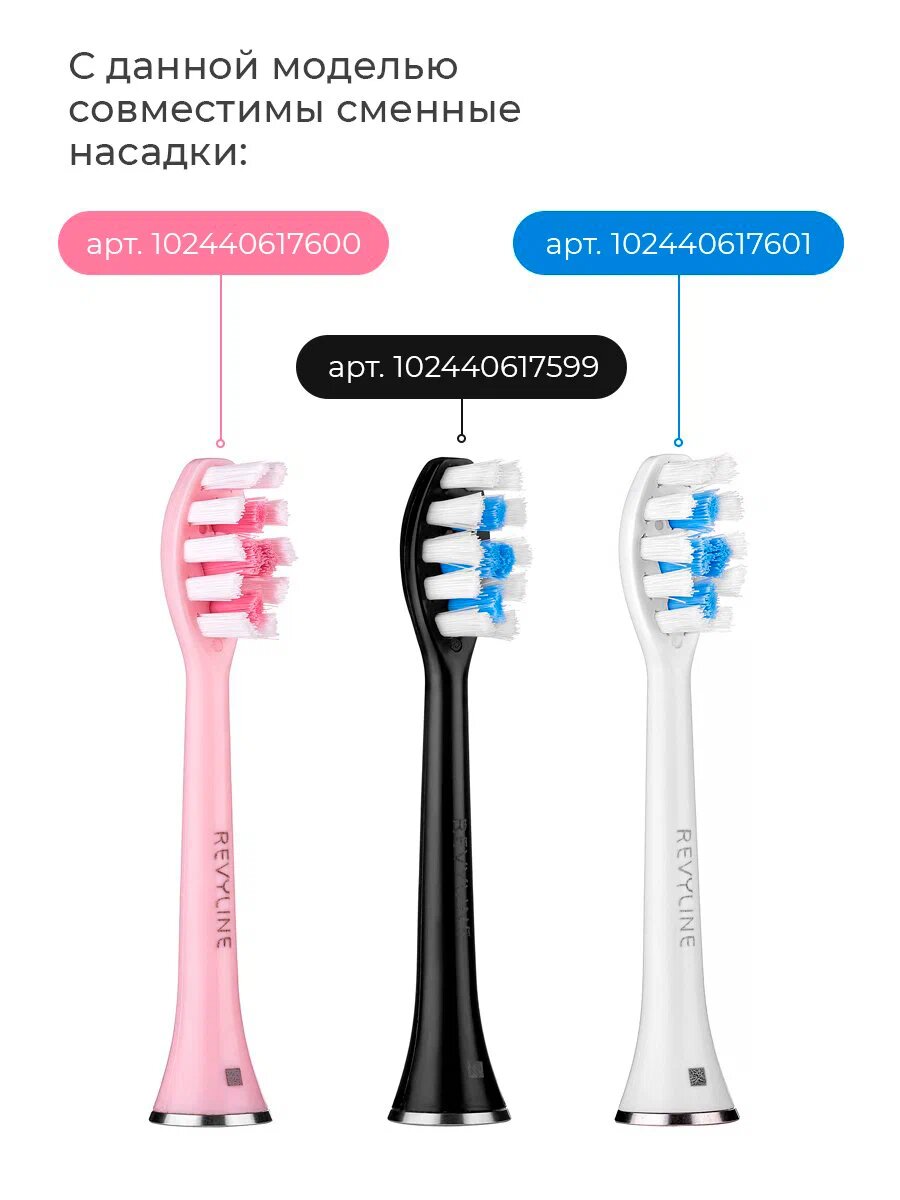 Электрическая звуковая зубная щетка Revyline RL 010, набор из 2 шт, черная+белая, с насадками, взрослая — фото 1
