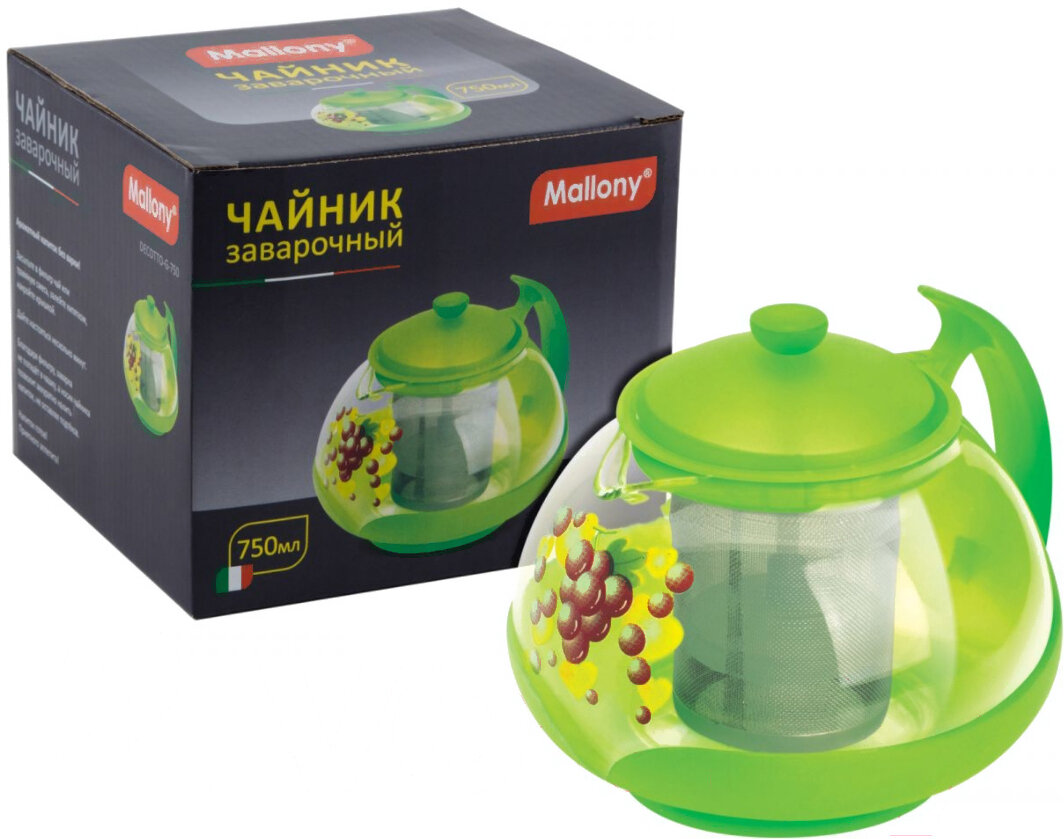 MALLONY Чайник заварочный DECOTTO-G-750 объем: 075 л с пластик ручкой фильтр из нерж стали 910114