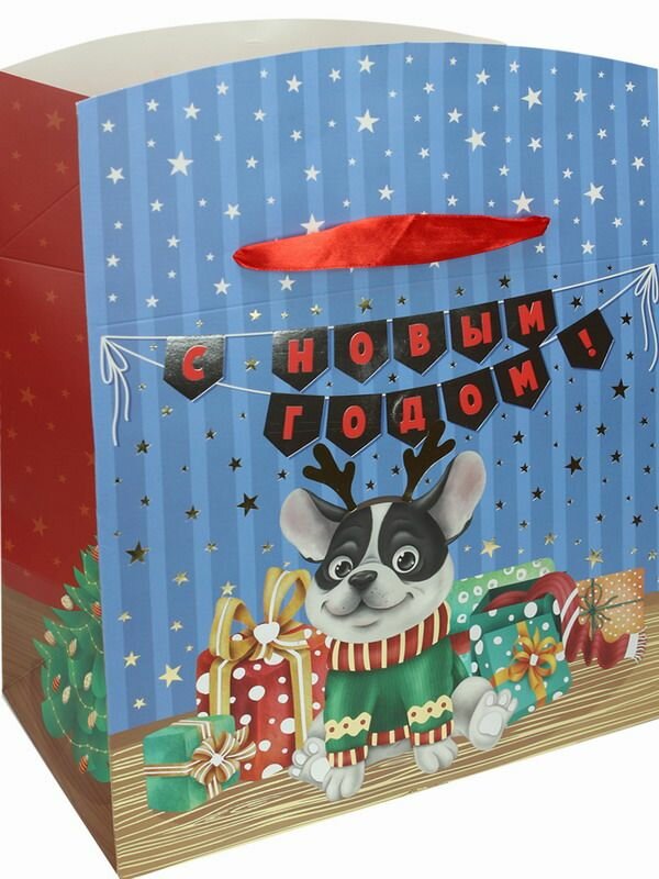 Пакет-коробка подарочный Миленд матовый ламинированный 225х20х135 см пёсик с подарками